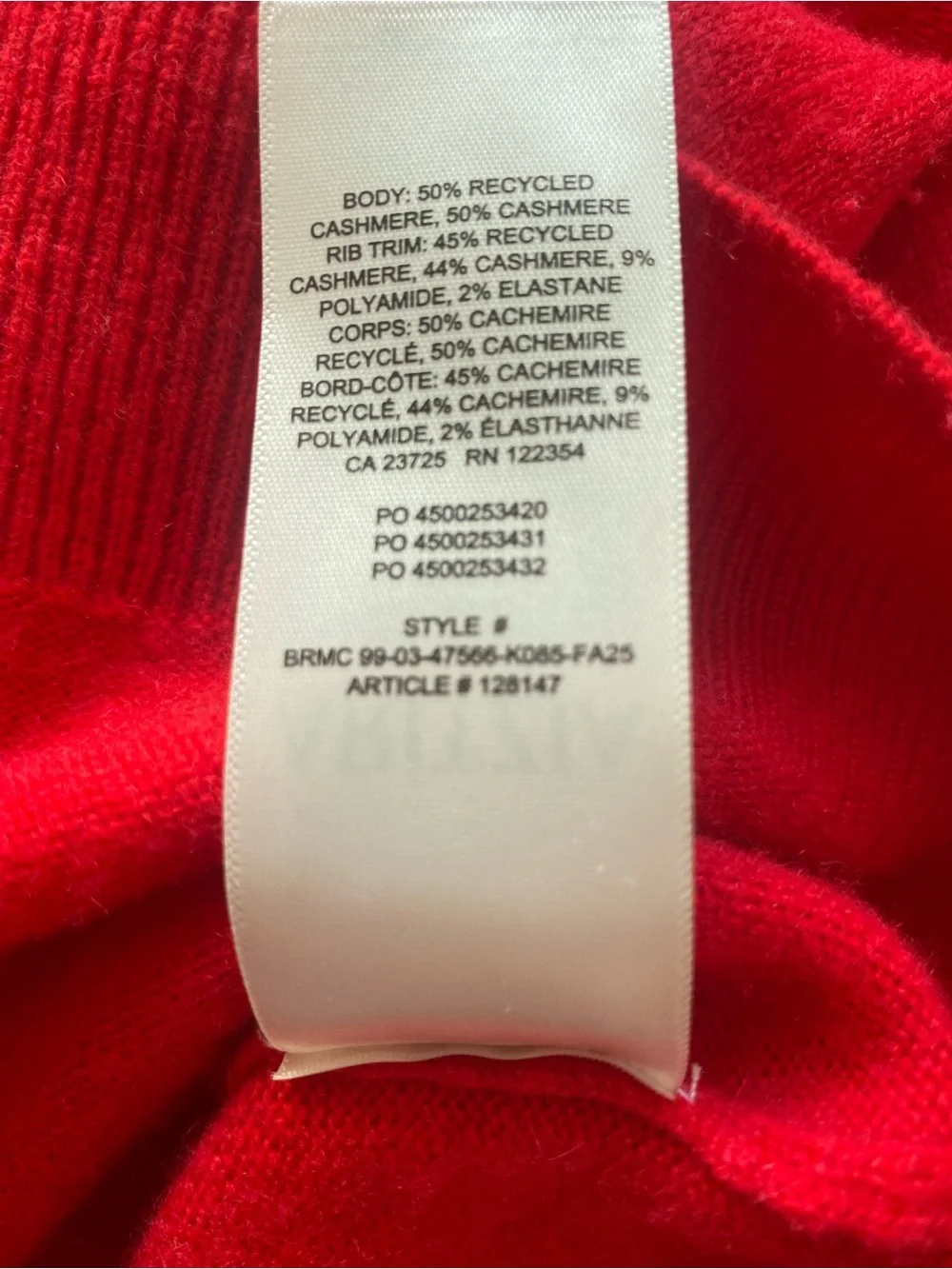 Aritzia Red V-Neck Women's Cashmere Sweater M - Picture 8 of 8
